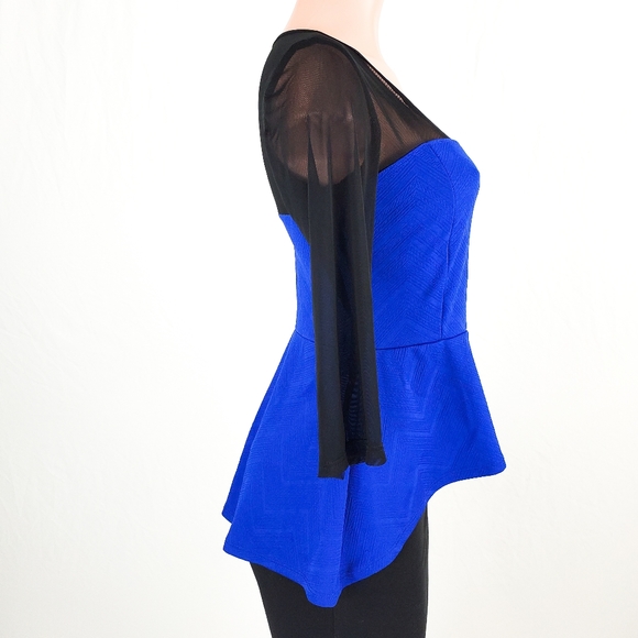 Say Anything Blue and Sheer Black Preplum Top - Picture 4 of 7